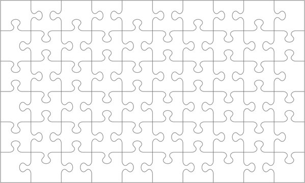 Jigsaw puzzle blank template or cutting guidelines of 60 transparent pieces. Classic style pieces are easy to separate (every piece is a single shape). No acute angles.
