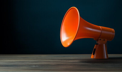 Bright Orange Megaphone on Wooden Table with Soft Accents for a Playful and Bold Look