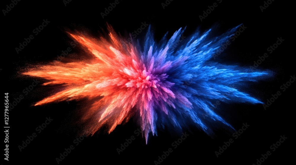 Poster vivid explosion of vibrant colors on black background creating dynamic contrast and energy for abstr