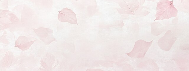 Fototapeta premium Soft pastel pink background with scattered tropical leaves in watercolor style. Generative AI