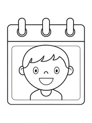 Boy is smiling in a calendar. Children's. Coloring. Books. Vector. Illustration. Sketch