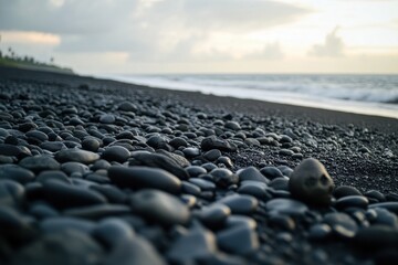 Closeup of Dramatic Cloudscape at Dawn over a Beautiful Black Sand Beach in Bali, Indonesia