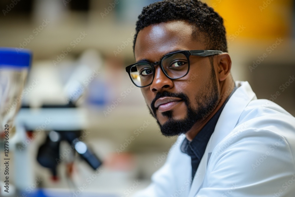 Poster scientist working diligently in a laboratory setting focused on research and analysis during the day