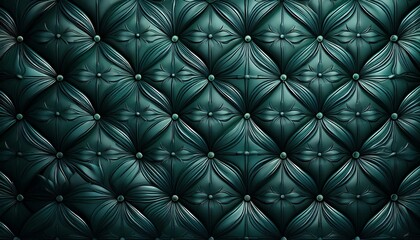 Fototapeta premium A rich green tufted fabric with a glossy finish, featuring a pattern of padded squares, creating a luxurious and textured appearance.