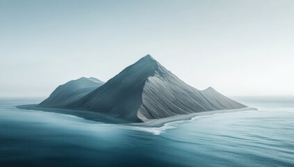 Aerial view of a serene island mountain range in calm waters