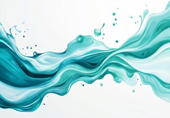 Teal liquid splash wave, white background, flowing, abstract design, ad banner