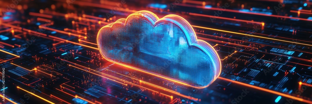 Poster 3d visualization of a global cloud provider data backup service center in cyberspace