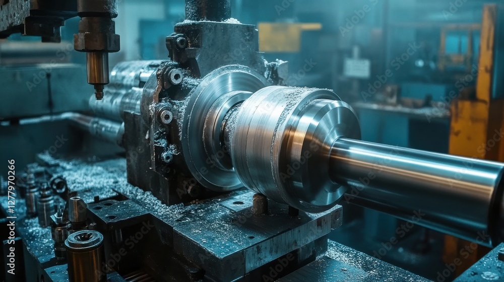 Poster precision metalworking process in modern factory setting