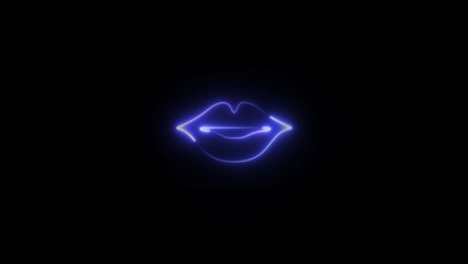 Glowing neon woman lips sign, looped slow flashing illustration. Neon glowing Lip icon illustration. Woman kiss, passion,