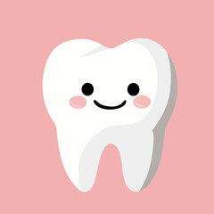 tooth cartoon character. cute teeth character with pink background. smiling white teeth