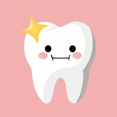 tooth. cute teeth character with pink background. glowing teeth character