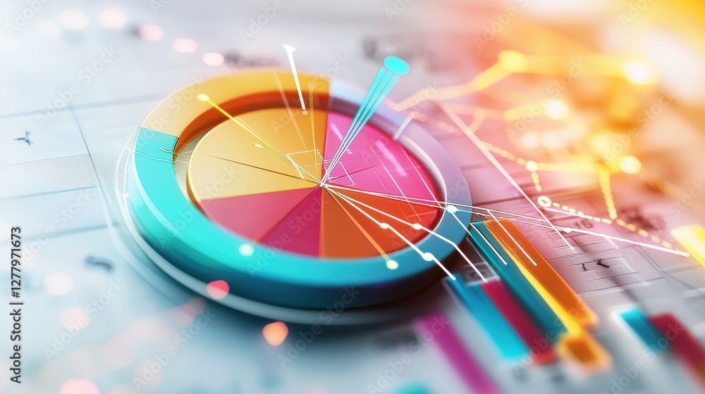 Poster colorful pie chart infographic for business analytics and financial data visualization