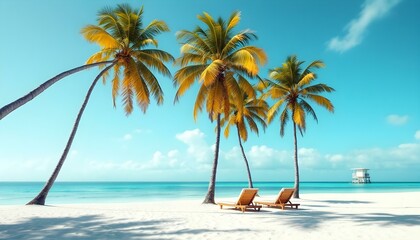 Una playa con palmeras y un cielo azul