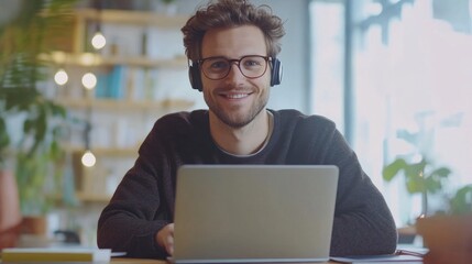 Caucasian Businessman Engaged in Online Training, Taking Notes While Consulting from Home