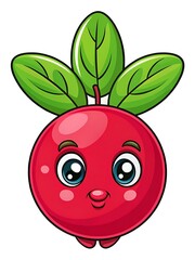 Obraz premium Cartoon red fruit with green leaves