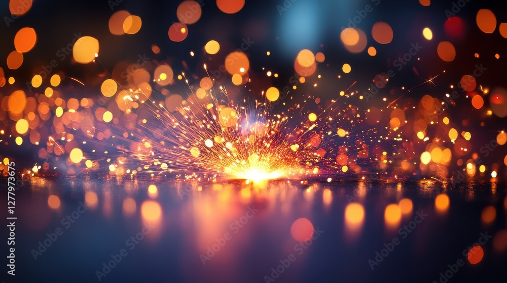 Poster sparkling lights and bokeh effect create magical atmosphere