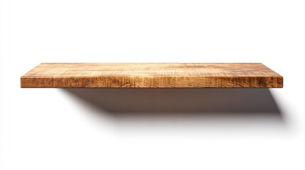 Rustic Brown Wooden Shelf on White Background