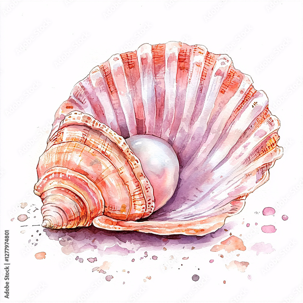 Poster shell with a pearl resting inside, showcasing intricate textures and colors.