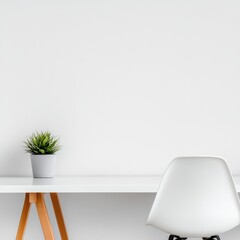 Minimalist Workspace with White Chair Plant and Desk Reflecting Modern Professional Simplicity