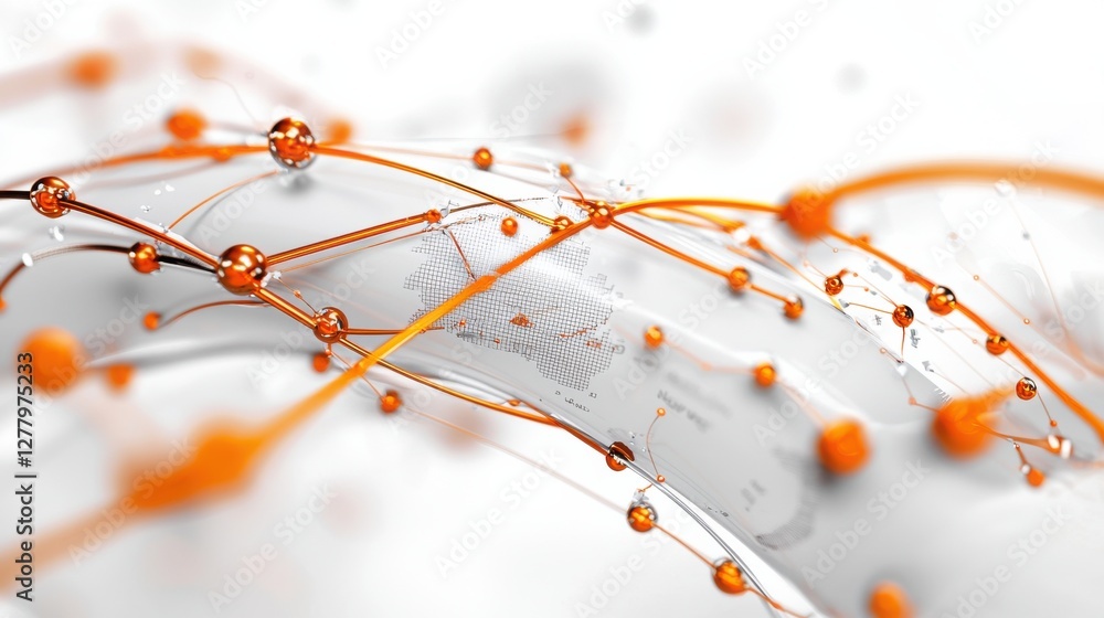 Poster striking abstract digital pattern with vibrant orange intersecting curves and flowing lines