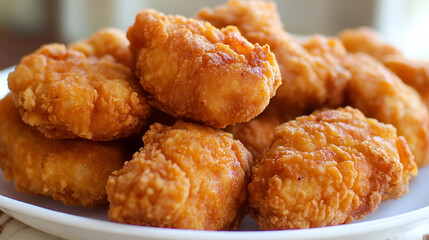 Fried crispy chicken nuggets with ketchup on white board ai generative