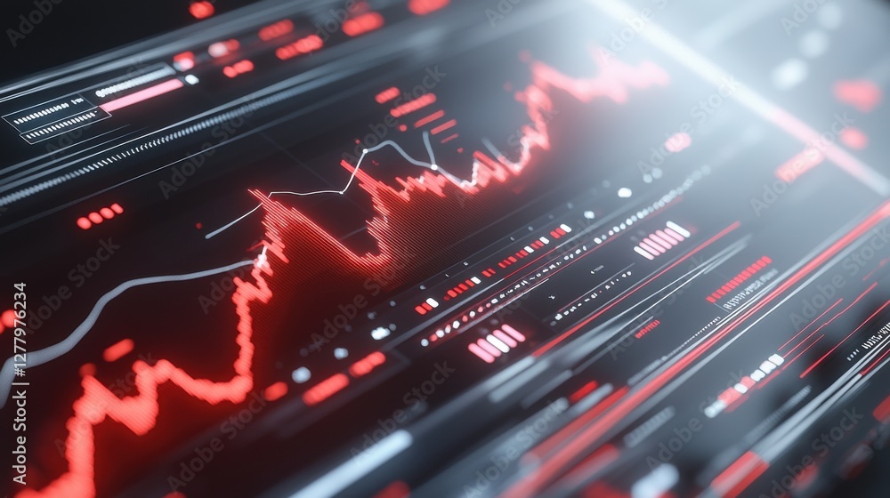 Poster vibrant financial data visualization on digital dashboard with charts and graphs