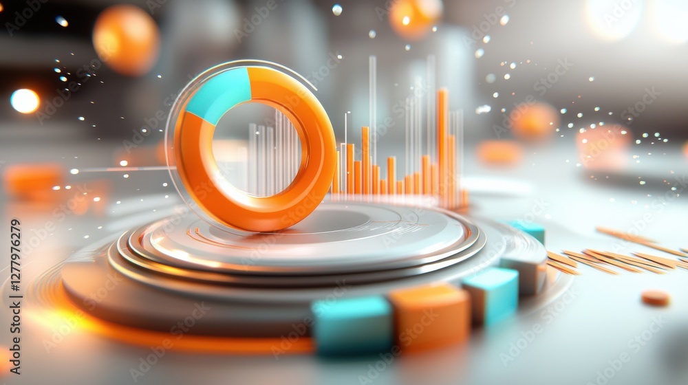 Poster futuristic data visualization dashboard with glowing charts and graphs on a sleek digital interface