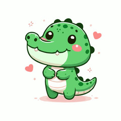 Obraz premium Charming cartoon crocodile adorned with a heart, displayed on a white background, capturing a whimsical and loving essence.