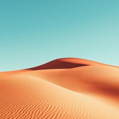 Tranquil Sand Dunes Landscape Under Clear Azure Sky Vivid Orange Hues Desert Scenery Serene Calmness
