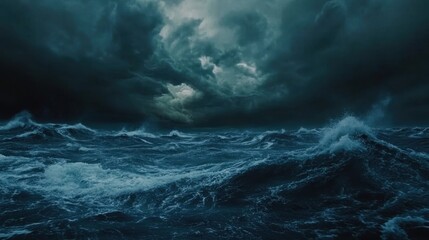 Dark Stormy Ocean Waves Under Angry Clouds