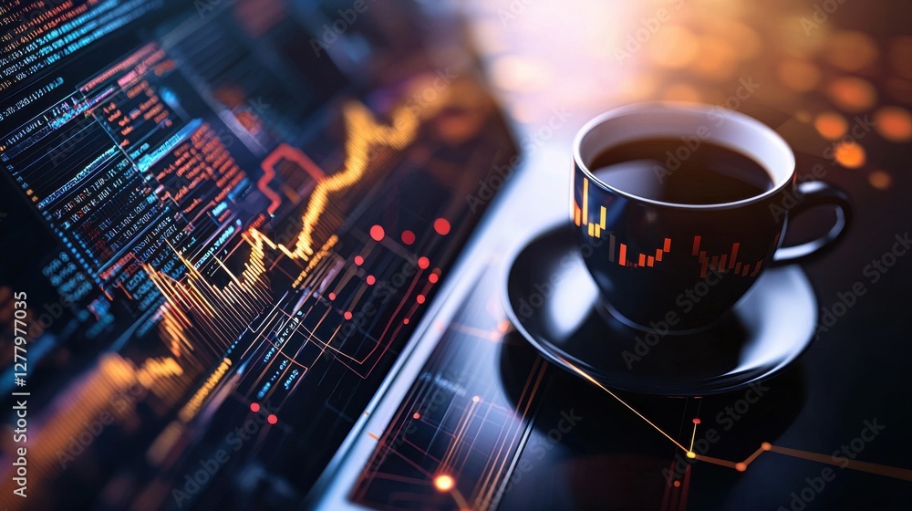 Poster abstract digital data visualization with charts graphs and financial analytics