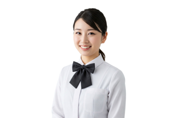 Smiling waitress worker,  transparent PNG, isolated, cut-out