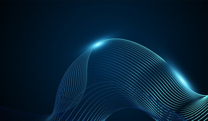The technology Abstract AI background with blue light lines with glowing hexagonal outlines on dark...
