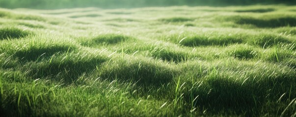 Lush Green Grass Field in Soft Morning Light
