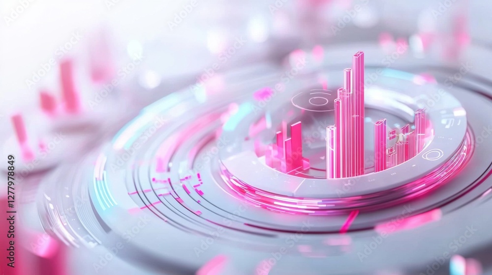 Poster futuristic holographic data visualization concept with vibrant colors and abstract geometric pattern