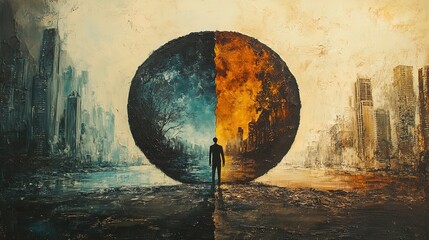 Abstract representation of inequality with divided worlds, one prosperous and one in despair 