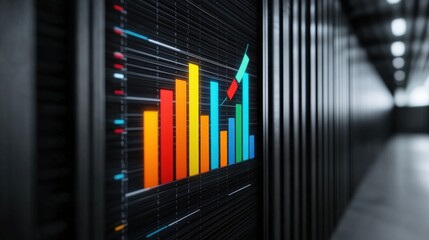 Obraz premium A vibrant bar graph displayed on a screen, showcasing data analytics within a modern technology environment.
