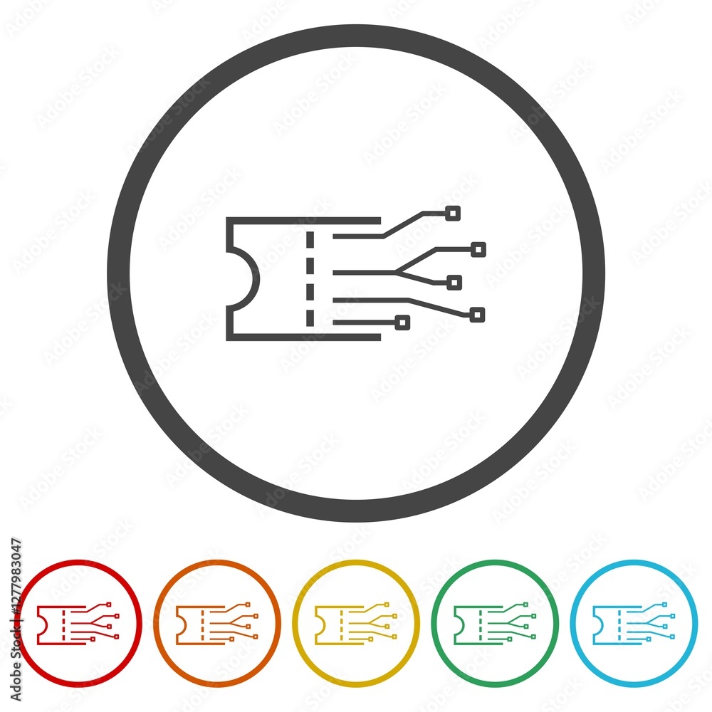 Poster e ticket icon. set icons in color circle buttons