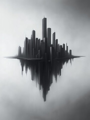 Fototapeta premium Minimalist abstract city skyline in black and white, featuring modern urban architecture and geometric shapes