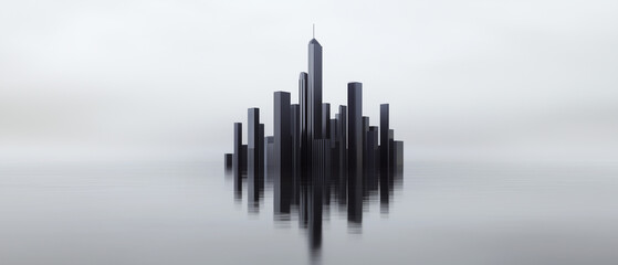 Fototapeta premium Minimalist abstract city skyline in black and white, featuring modern urban architecture and geometric shapes