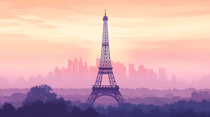 Silhouette of iconic tower against a pastel sunset sky, evoking romance and exploration, ideal for travel-themed content.