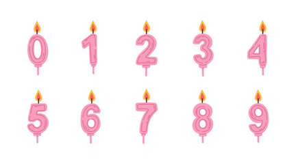 Birthday candle set in pink color. 