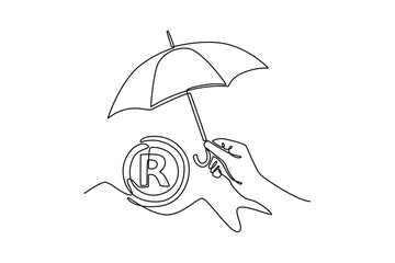 Protection of intellectual property concept. Single line draw design vector graphic illustration.	