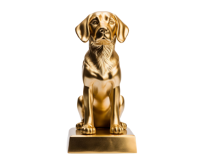 Golden retriever statue isolated on white PNG