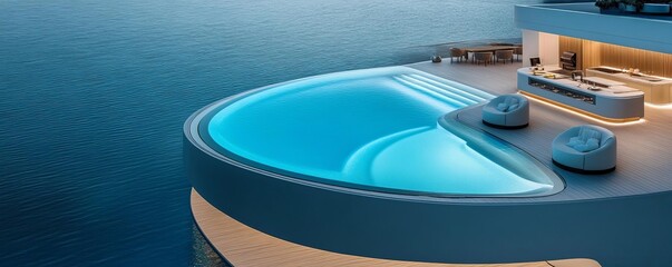 Obraz premium Futuristic infinity pool with an integrated outdoor kitchen and entertainment zone