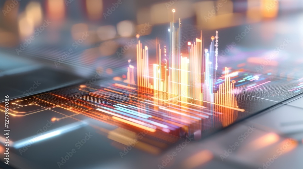 Poster futuristic digital financial analytics and data visualization in a corporate growth and innovation c