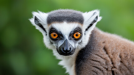 Obraz premium Close-up portrait of a ring-tailed lemur with intense eyes
