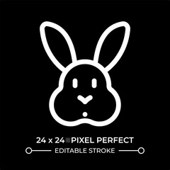 Cute rabbit face line ui icon isolated on black. Funny bunny with long ears. Friendly rodent animal companion. Hare muzzle. Vector outline symbol. User interface element dark mode, pixel perfect
