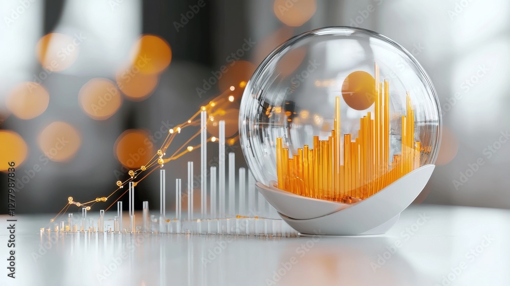 Poster futuristic data visualization sphere with holographic graphs and charts