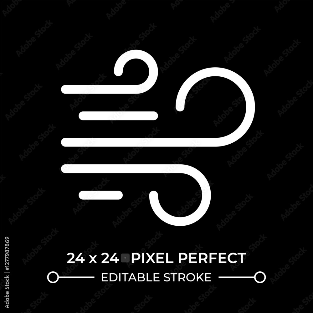 Poster blowing wind line ui icon isolated on black. air flows movement. atmospheric natural phenomena and w